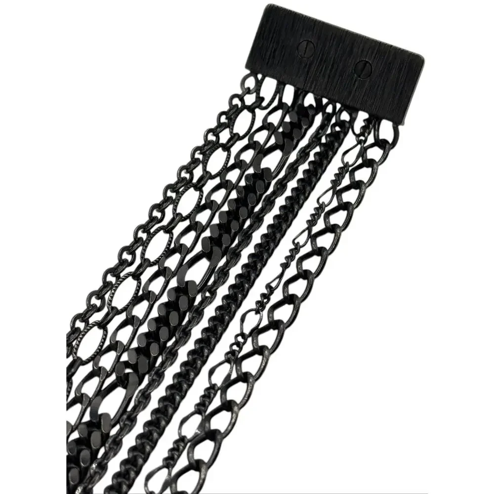 Chanel Multi Strand Gunmetal-Silver Crystal Reissue Lock Necklace